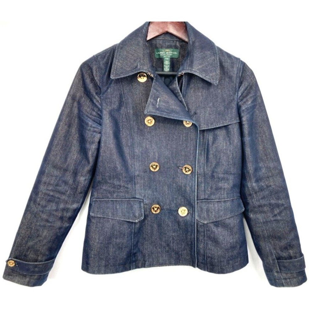 RALPH LAUREN Denim Double-Breasted BOYFRIEND Glitter Jean JACKET P/M - HOT!!!